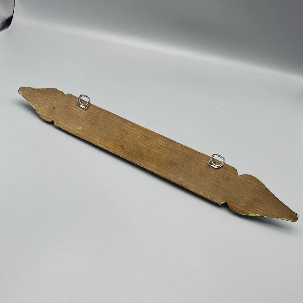 Vintage 40s 50s Wooden Kitchen Hook Rack Utensils Keys Aprons Rose Decals